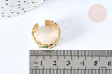 EP-Bague réglable maille croisée acier inoxydable doré émail blanc et vert Taille 54, x1 (G7001)