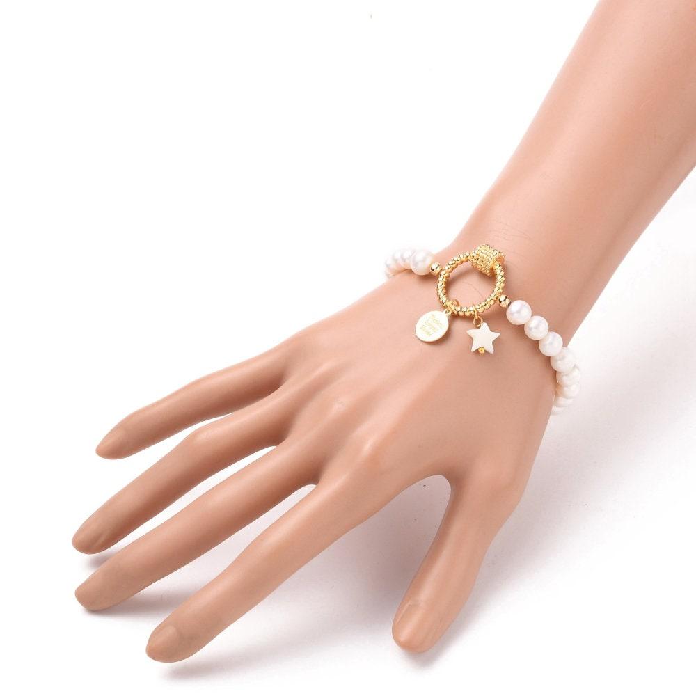 EP Bracelet élastique perles Naturelles laiton doré 50mm, x1 (G4105)