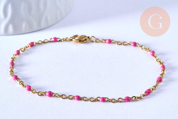EP Bracelet ou collier acier doré 14k résine rose foncé, 1.5mm,20.5cm, x1 G4210