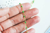 EP Bracelet ou collier acier doré 14k résine verte chaine doree, bracelet chaîne fine,création bijou,1.5mm,20.5cm, x1 G3600
