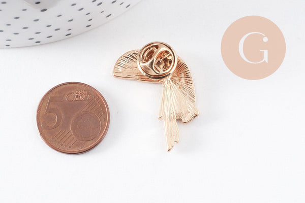 EP-Broche pins Oiseau toucan doré émail multicolore 31x22mm, x1 (G5954)