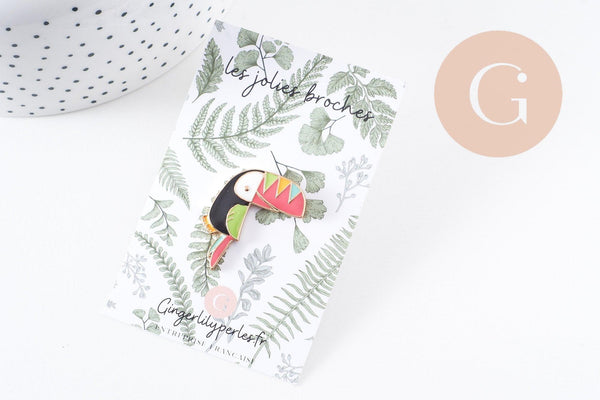 EP-Broche pins Oiseau toucan doré émail multicolore 31x22mm, x1 (G5954)