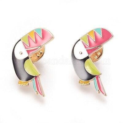 EP-Broche pins Oiseau toucan doré émail multicolore 31x22mm, x1 (G5954)