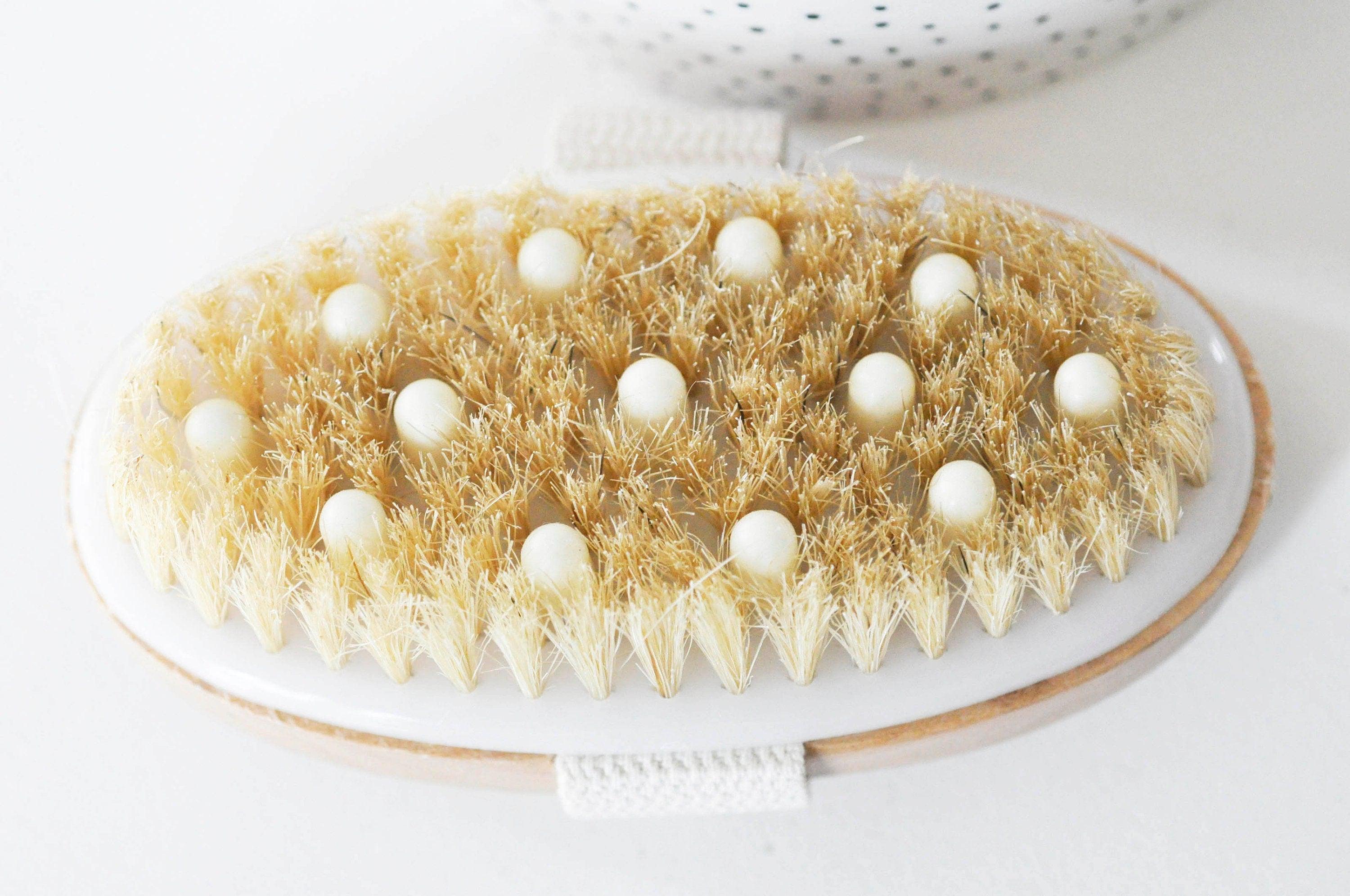 EP Brosse massage bambou & poils naturels, outil en bois pour massage du corps, accessoire auto-massage anti-cellullite,12.8cm, x1 G4582