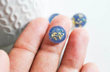 EP-Cabochon disque résine translucide bleu paillette, cabochon pour création bijoux, 13mm, x5 G3797