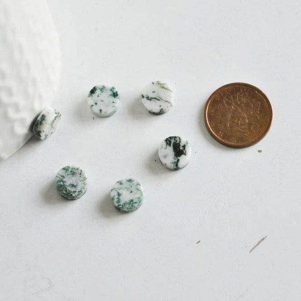 EP Cabochon rond agate blanc-vert naturelle 10mm, x1 (G1923)