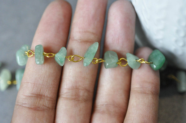 EP -Chaine dorée perle aventurine naturelle 4.5mm,x50 centimètre - G3913