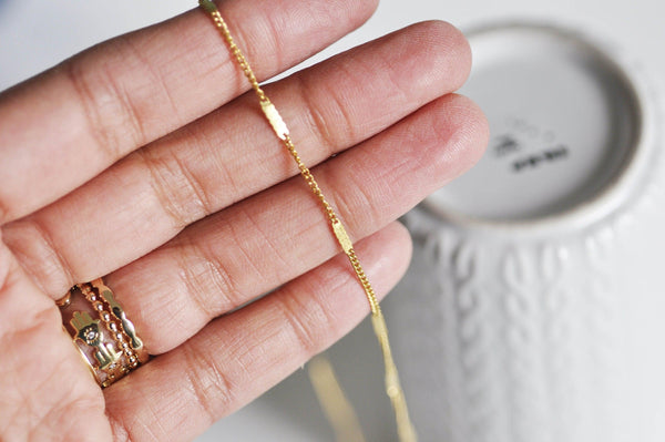 EP Chaine fine dorée fantaisie laiton doré 14K avec fermoir,2mm, 45cm-G0644