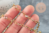 EP Chaines Rondes perles pampille verre laiton doré 13x6.5mm, x1 mètre G8181