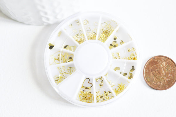 EP Charm à coller zamac doré thème coeur pour décorer pierres et bijoux,4-5mm, boite de 200, x1 G4310