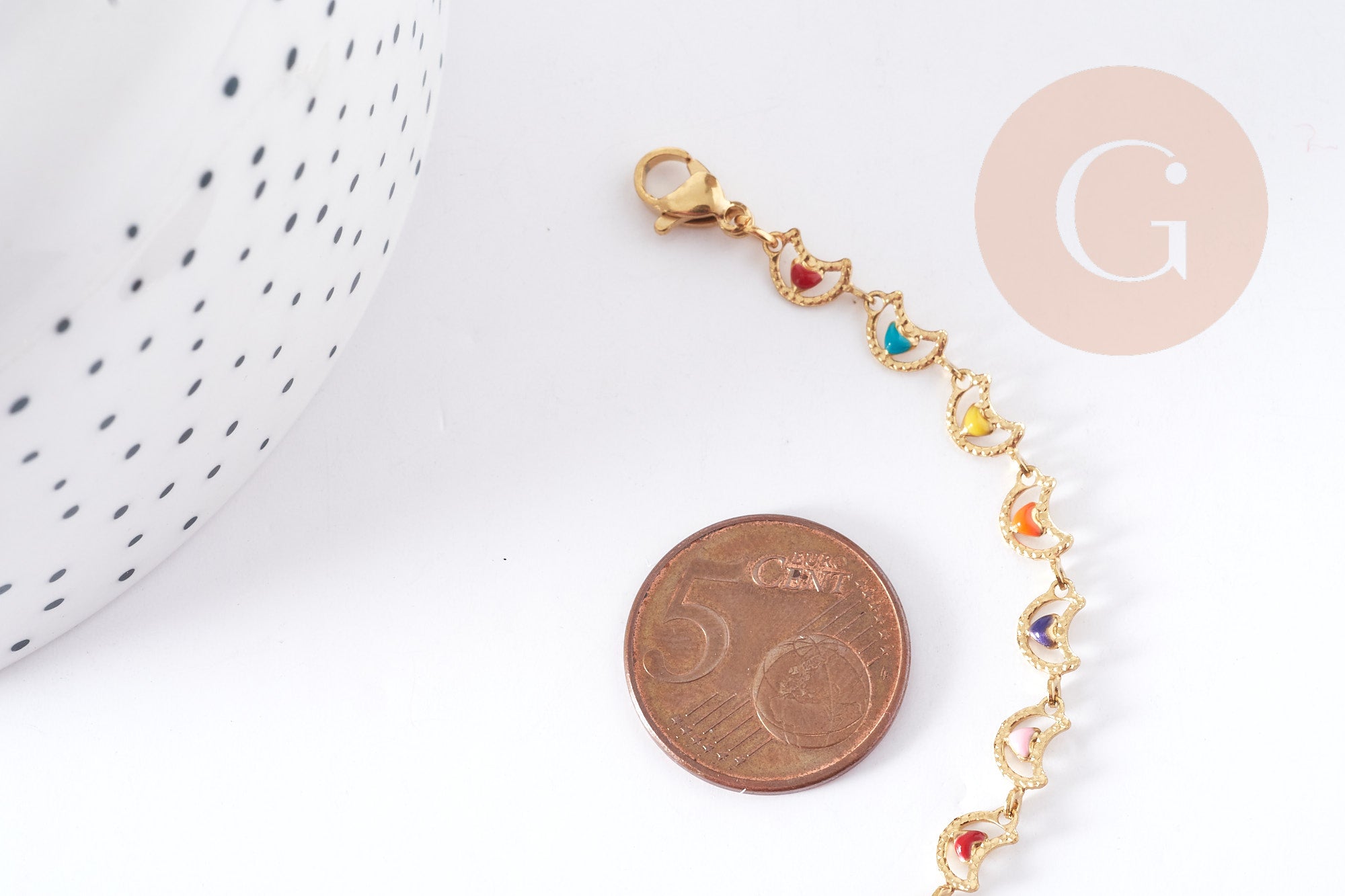 EP Collier croissant de lune émail cœur multicolore acier 304 inoxydable doré 45cm, idée cadeau femme x1 G8801