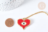 EP-Collier sautoir pendentif tissage coeur oeil protecteur perle de rocailles acier doré 50cm, cadeau pour femme, x1 G7687