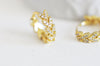EP Créoles laiton doré 18k Feuille zircon cristal blanc bijoux doré, oreille percée, cadeau anniversaire,paire boucles cristal, 13.5mm,G3150