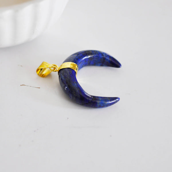 EP Pendentif Lune Lapis Lazulis,creation bijou, Pendentif bijoux, pendentif pierre, pierre naturelle, lapis lazulis naturelle, 32mm-G1377