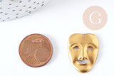 EP-Pendentif Masque carnaval laiton brut 25mm, création bijoux thème théatre x1 G8201