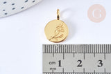 EP Pendentif Médaille ronde dorée laiton fleur gravée 17,5mm, médaille doréecréation bijoux, x1