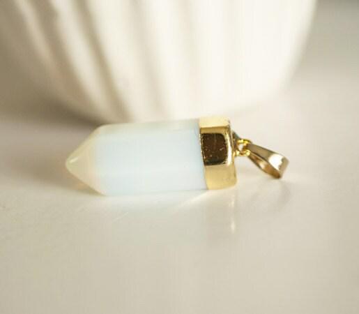 EP Pendentif Pointe Opalite ,fournitures créatives, pendentif pierre, support doré, création bijoux, pierre naturelle, 40mm-G1853