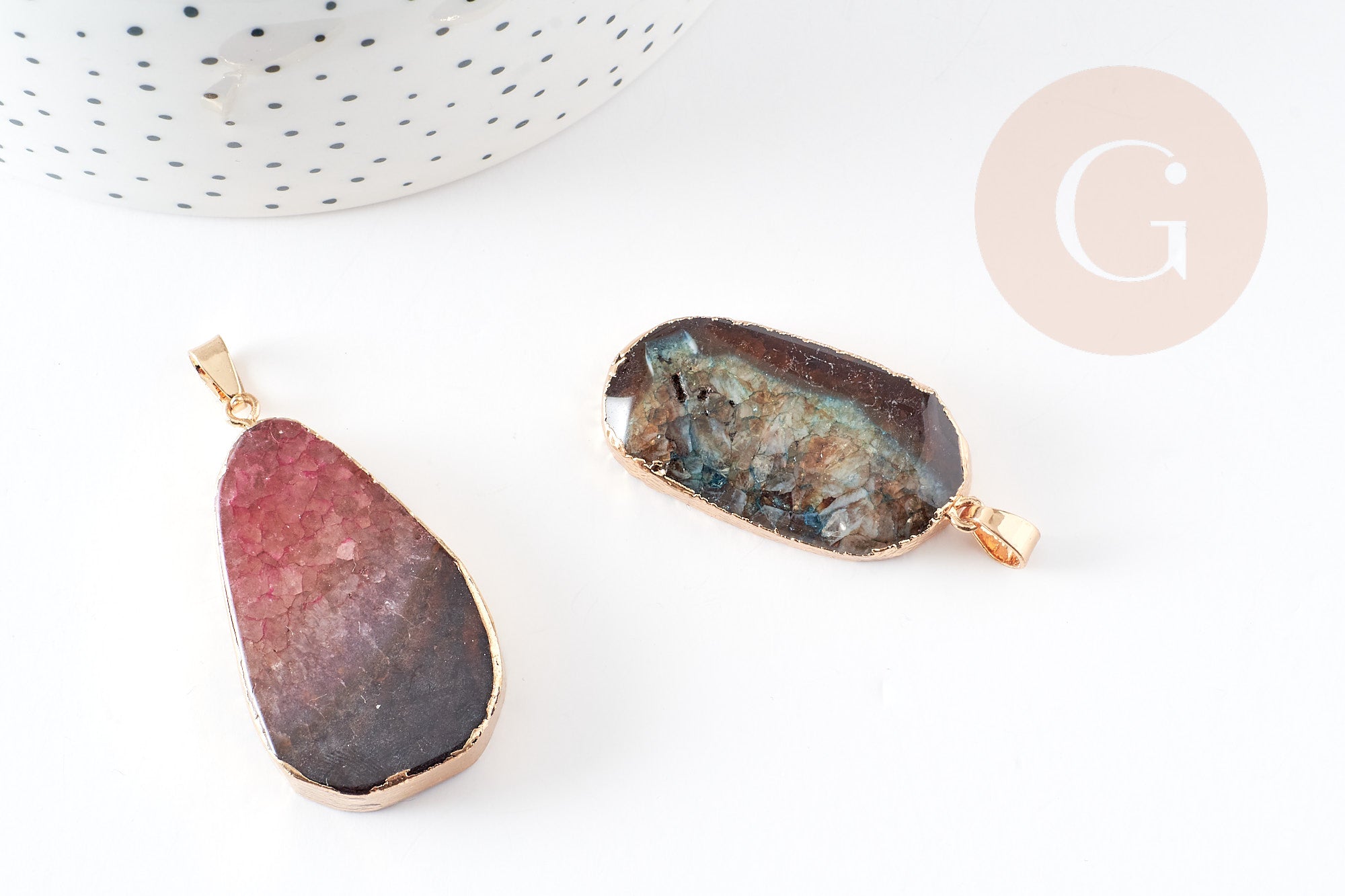 EP Pendentif agate violette vert naturelle, 40mm, x1 G2329