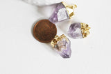 EP-Pendentif améthyste violette brute, fournitures créatives, pendentif pierre, support doré, création bijoux, pierre naturelle, 25mm, x1, G2070