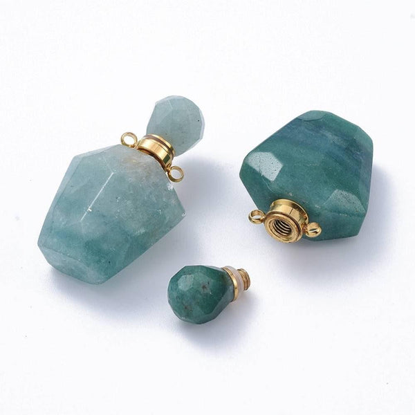 EP Pendentif bouteille parfum quartz vert naturel 39mm, x1,G2792