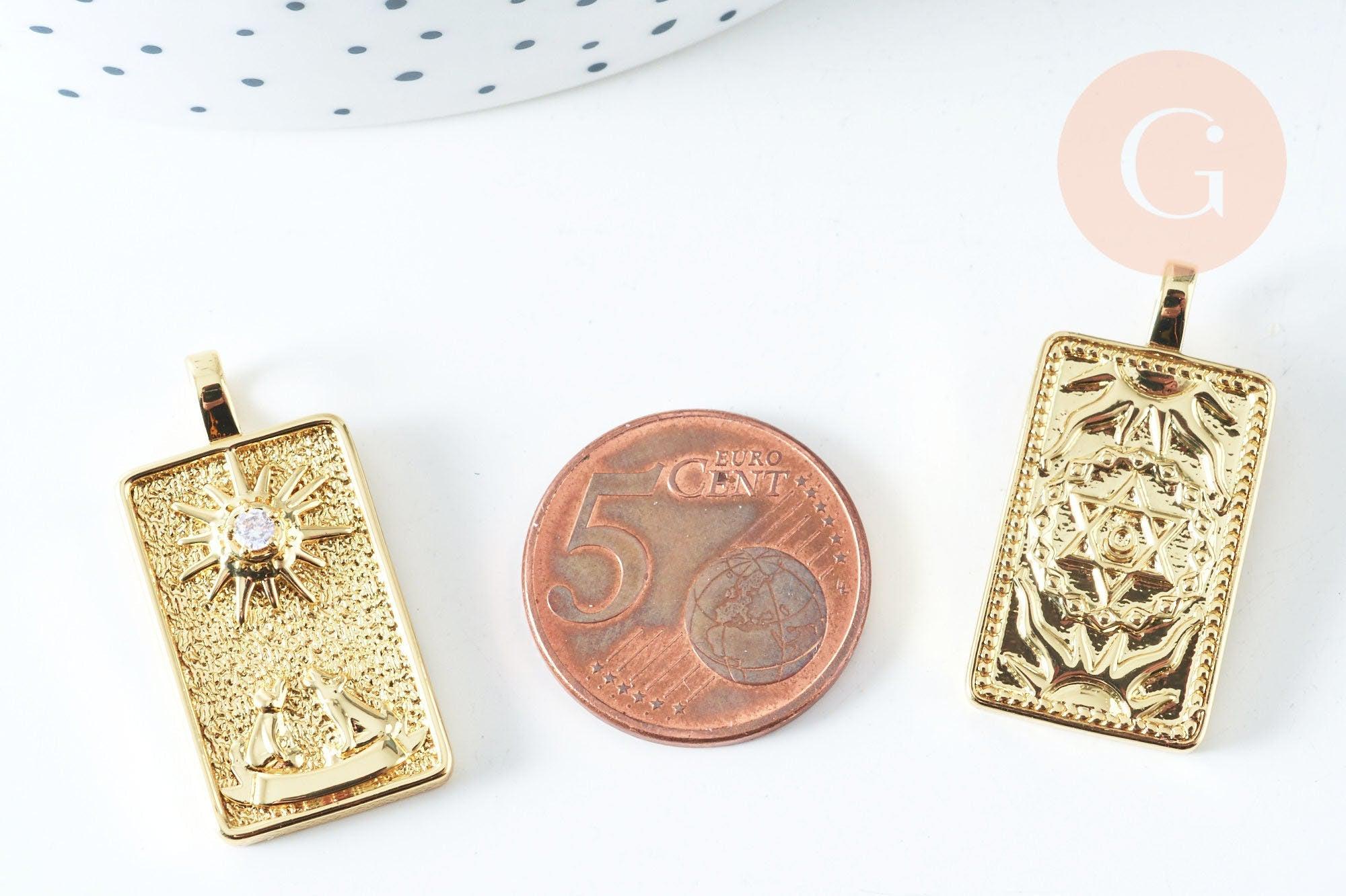 EP Pendentif carte de tarot de Marseille La Lune en laiton zircon 30mm x1 G6423