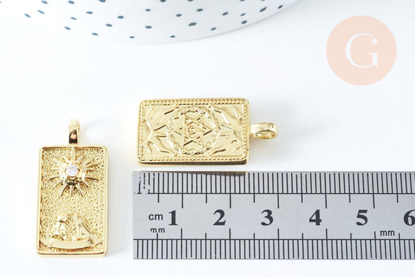 EP Pendentif carte de tarot de Marseille La Lune en laiton zircon 30mm x1 G6423