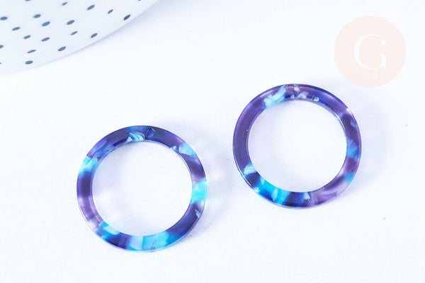 EP-Pendentif cercle bleu acetate 23mm, création bijoux plastique,connecteur plastique, x2 G6472