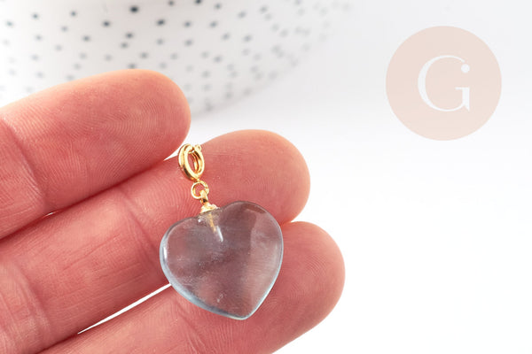 EP -Pendentif coeur fluorite violette dorée 17.5mm, x1 G6112