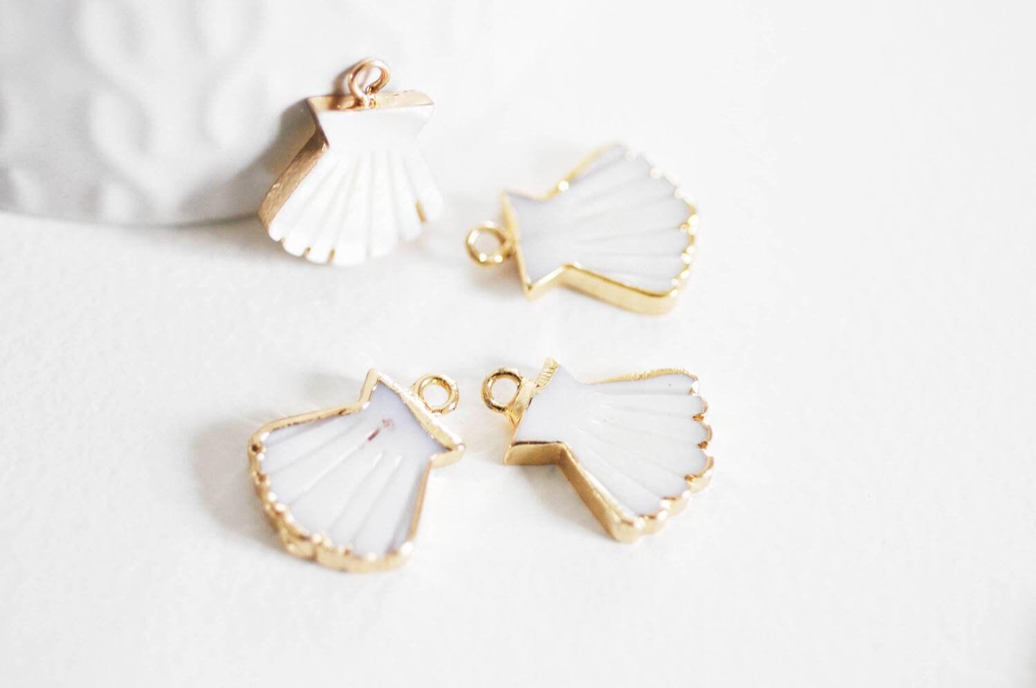 EP Pendentif coquillage nacre blanche naturelle doré,pendentif coquillage nacre,coquillage blanc,création bijou, 18mm, x1,MARTINE