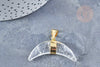 EP Pendentif croissant de lune Cristal de roche naturel support laiton doré 42mm, pierre naturelle x1 G8680