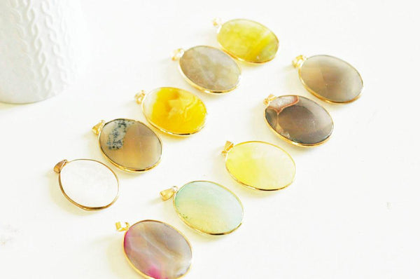 EP Pendentif doré agate colorée, fournitures créatives, pendentif pierre, support doré, création bijoux,agate,pierre naturelle,35-56mm-G2043