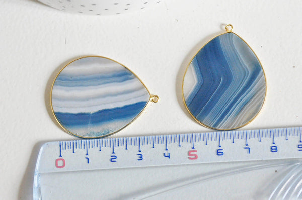 EP Pendentif goutte agate bleue rayée naturelle 41mm, x1 (G3719)