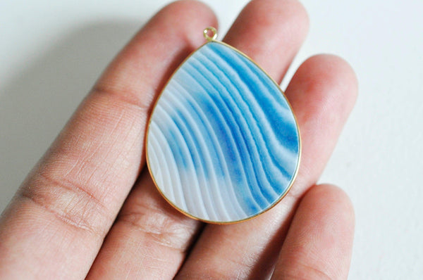 EP Pendentif goutte agate bleue rayée naturelle 41mm, x1 (G3719)