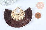EP -Pendentif large pompon fil marron doré support doré,pendentif en fil sur support doré, 85-92mm, x 2, G4892