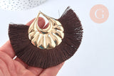 EP -Pendentif large pompon fil marron doré support doré,pendentif en fil sur support doré, 85-92mm, x 2, G4892