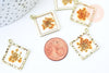 EP Pendentif losange résine fleur séchée 30mm, pendentif paquerette blanche et or, création de bijoux originaux, x1 G5595