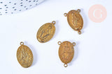 EP-Pendentif médaille ovale Vierge Marie laiton brut 3 anneaux, pendentif religion notre dame madonne, les 2 -G6559