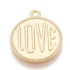 EP-Pendentif médaille ronde LOVE zamac doré 23mm, x1 G5464