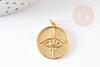 Pendentif rond oeil Egyptien laiton doré 18K texturé 22mm, x1 (G4853)