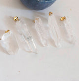 EP Pendentif pointe cristal craquelé transparent doré, fournitures créatives, pendentif pierre, cristal naturel, pendentif cristal,G2803