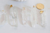EP Pendentif pointe cristal craquelé transparent doré, fournitures créatives, pendentif pierre, cristal naturel, pendentif cristal,G2803