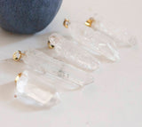 EP Pendentif pointe cristal craquelé transparent doré, fournitures créatives, pendentif pierre, cristal naturel, pendentif cristal,G2803