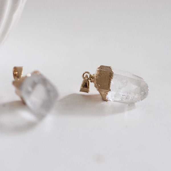 EP Pendentif pointe cristal de roche naturel transparent doré 25-65mm, x1 G0848