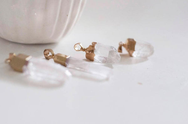 EP Pendentif pointe cristal de roche naturel transparent doré 25-65mm, x1 G0848