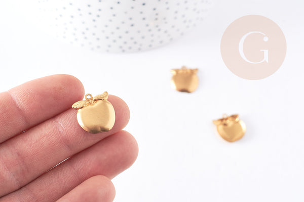 EP Pendentif pomme laiton brut 16mm, création bijoux fruits laiton brut x2 G9084