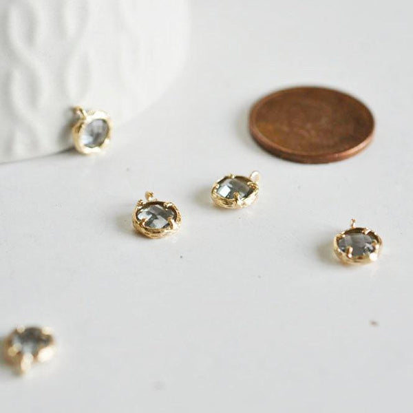 EP Pendentif rond doré 24 carats cristal gris 10mm, x1 G0968