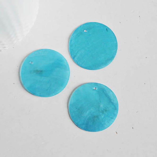 EP-Pendentif rond nacre turquoise, pendentif coquillage, coquillage bleu,création bijoux, 30mm, x1-G0720