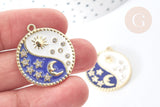 EP-Pendentif soleil lune étoiles bleu zamac doré zircon 27.7mm, x1 (G8088)