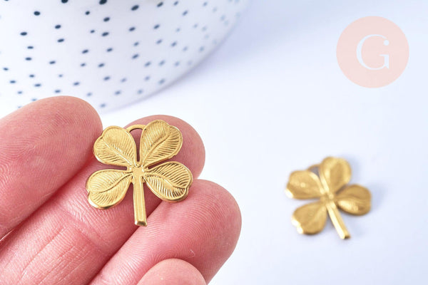 EP Pendentif trèfle 4 feuilles laiton brut 22mm, x2 (G6444)