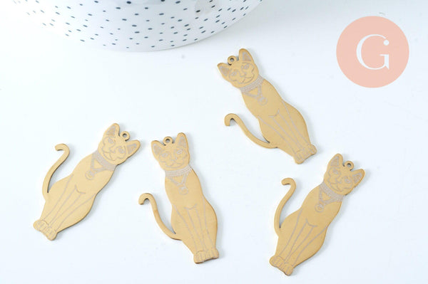 EP-Pendentifs chat égyptien acier doré inoxydable 48mm, x1 G6018